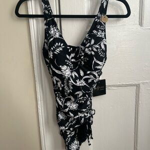 Black and White Floral Swimsuit